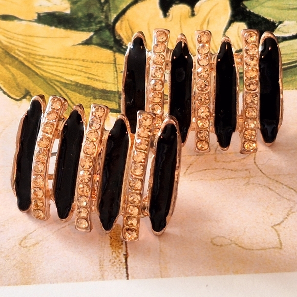 Jewelry - Elegant Black and Gold Women's Earrings